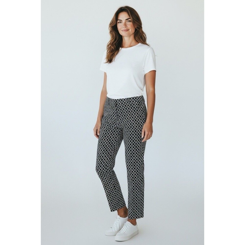 Talbots Hampshire Ankle Pants Black & White Geometric‎ Circles Size 22